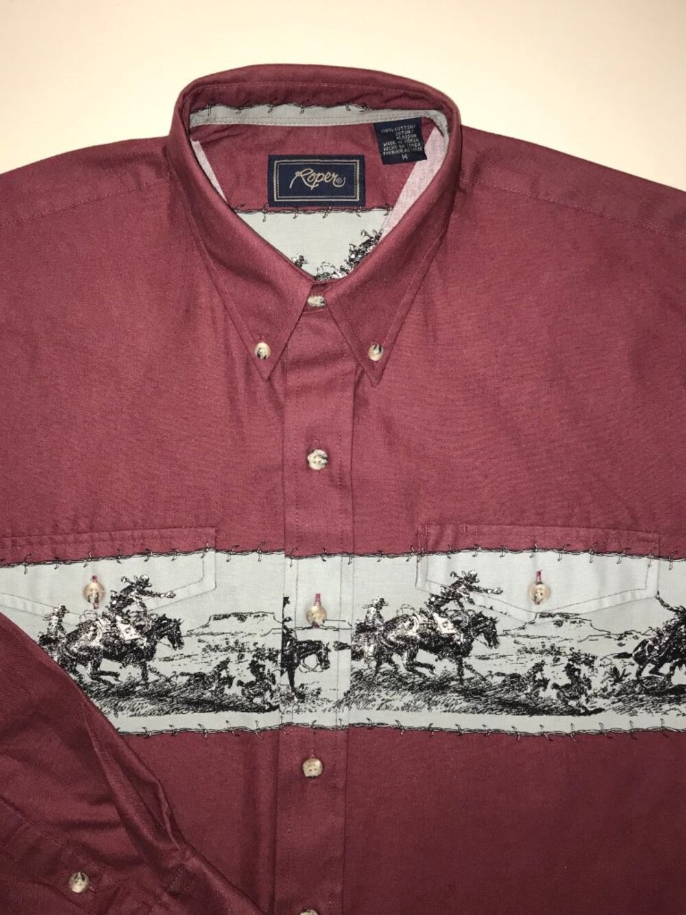 Men's Vintage Roper Long Sleeve Button Front Shirt-Size M
